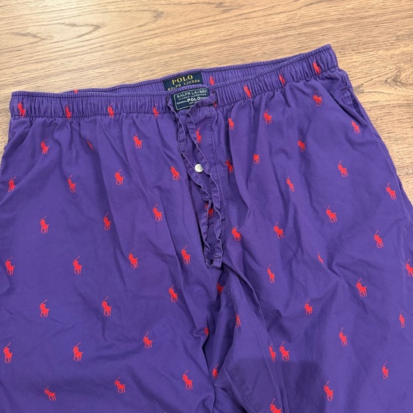Polo Ralph Lauren Pajama Pants All Over Pony Logo Button Fly Pockets Large - Picture 2 of 4